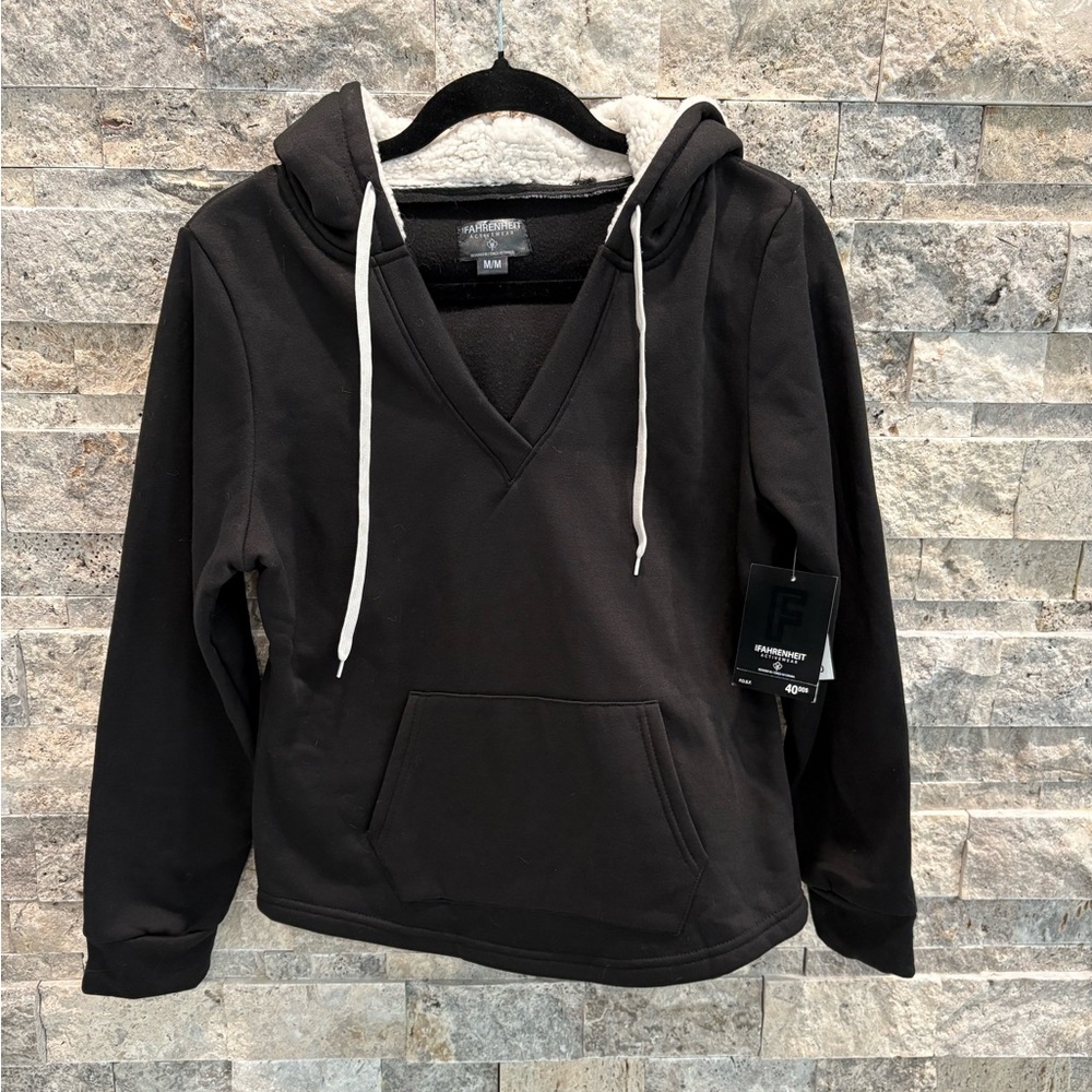 Fahrenheit Black Hoodie with White Drawstrings, size M